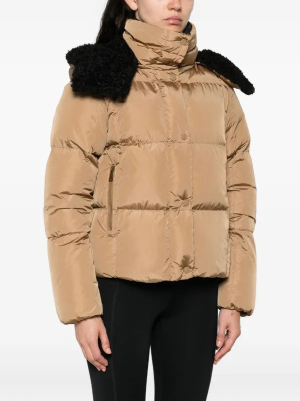 Faux-fur collar zip-up coat
